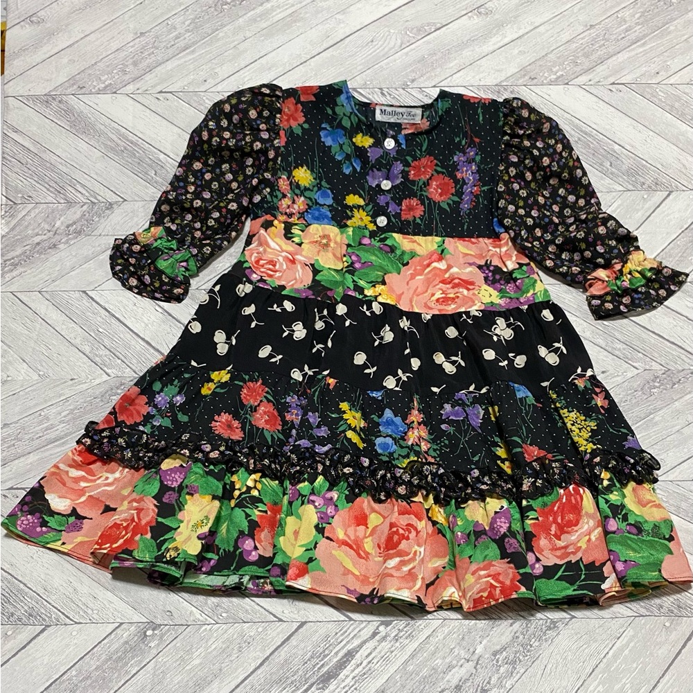VINTAGE MALLEY TOO GIRL FLORAL DRESS SIZE 3T GREAT CONDITION